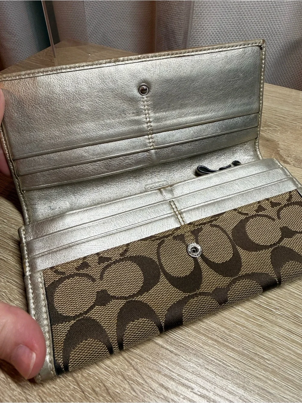 Coach Beige and Brown Signature Continental Wallet - Picture 5 of 8